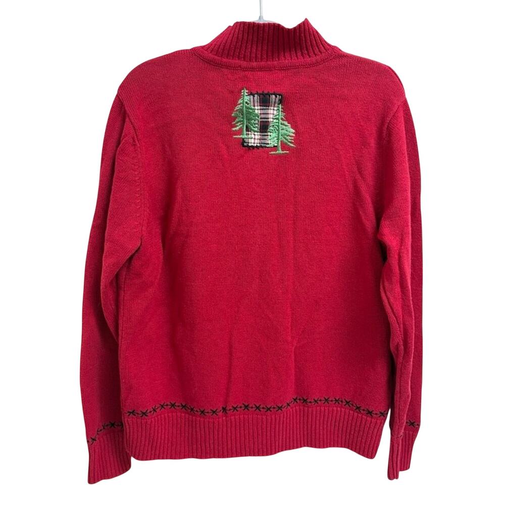 Bechamel Vintage 90s Womens L Red Christmas Sweater Moose Trees Zip Cardigan - Picture 2 of 6